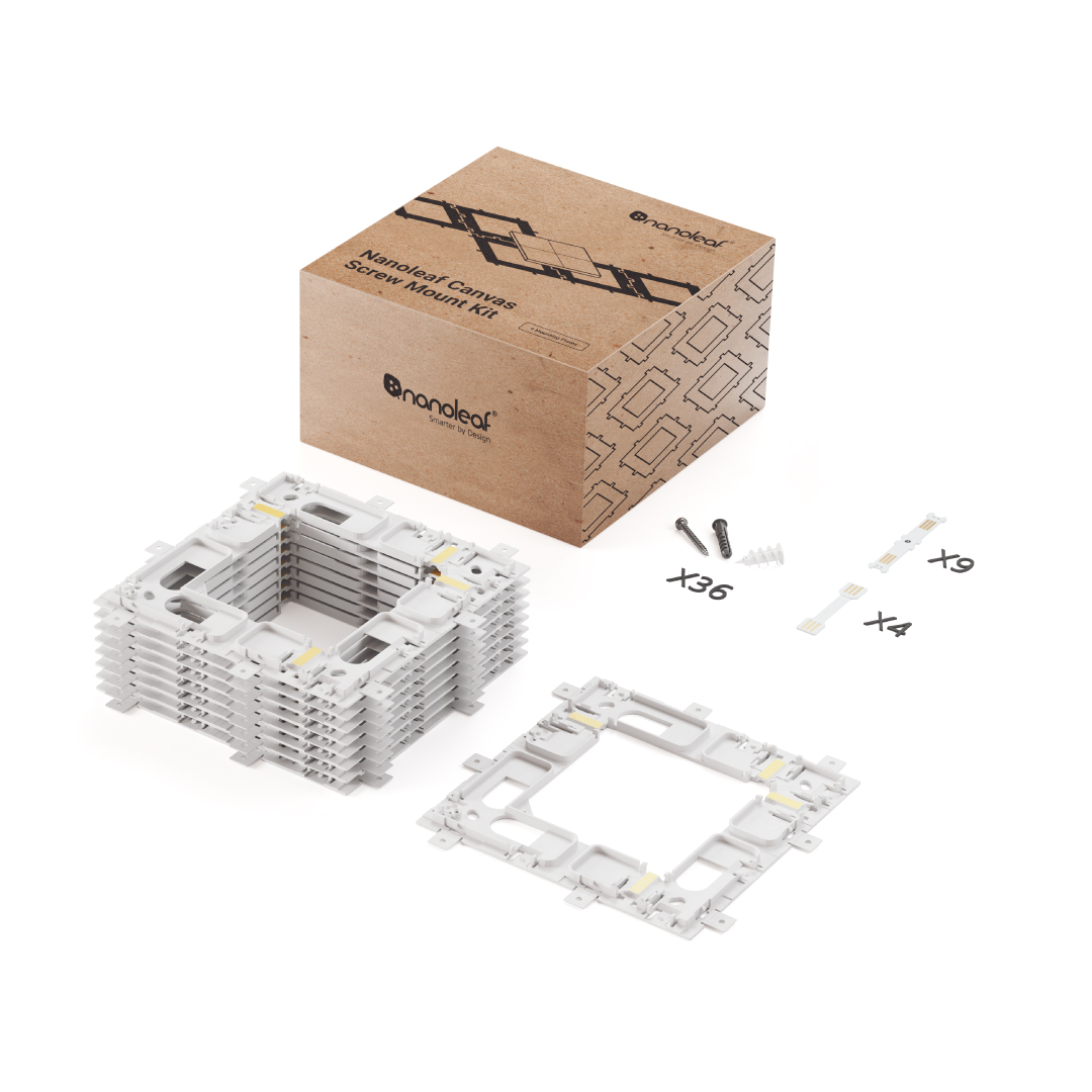 Nanoleaf Canvas color changing square smart modular light panels screw mount kit. 9 pack. Similar to Philips Hue, Lifx. HomeKit, Google Assistant, Amazon Alexa, IFTTT.