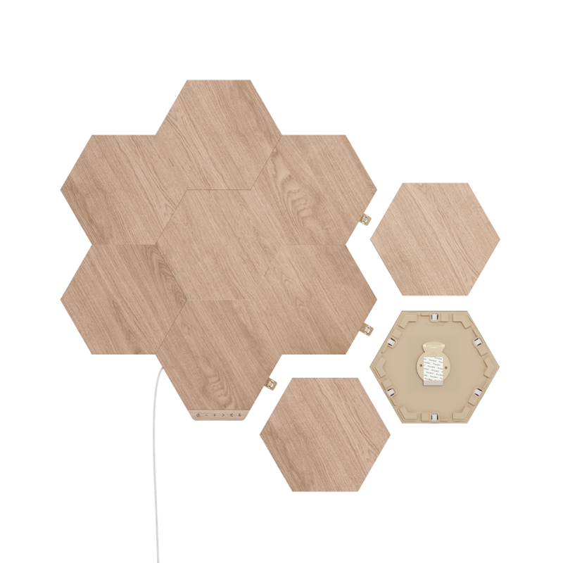 Nanoleaf Elements Thread enabled wood look hexagon smart modular light panels. 3 pack expansion. HomeKit, Google Assistant, Amazon Alexa, IFTTT.