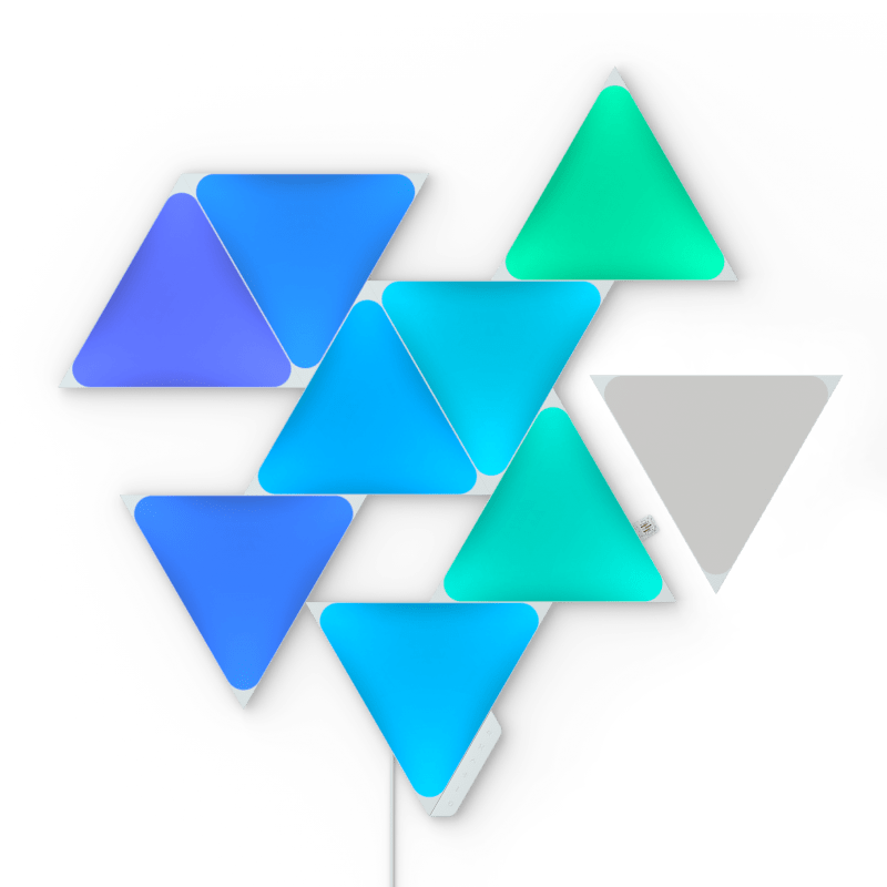 Nanoleaf Shapes Thread enabled color changing triangle smart modular light panels. 9 pack. Has expansion packs and flex linker accessories. Similar to Philips Hue, Lifx. HomeKit, Google Assistant, Amazon Alexa, IFTTT.